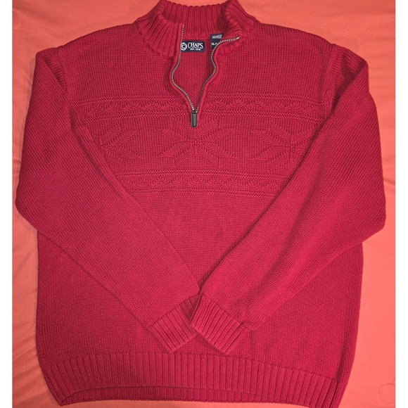 Chaps Other - CHAPS Red Cotton Sweater Quarter Zip Men's XL Red Long Sleeve Pullover Christmas